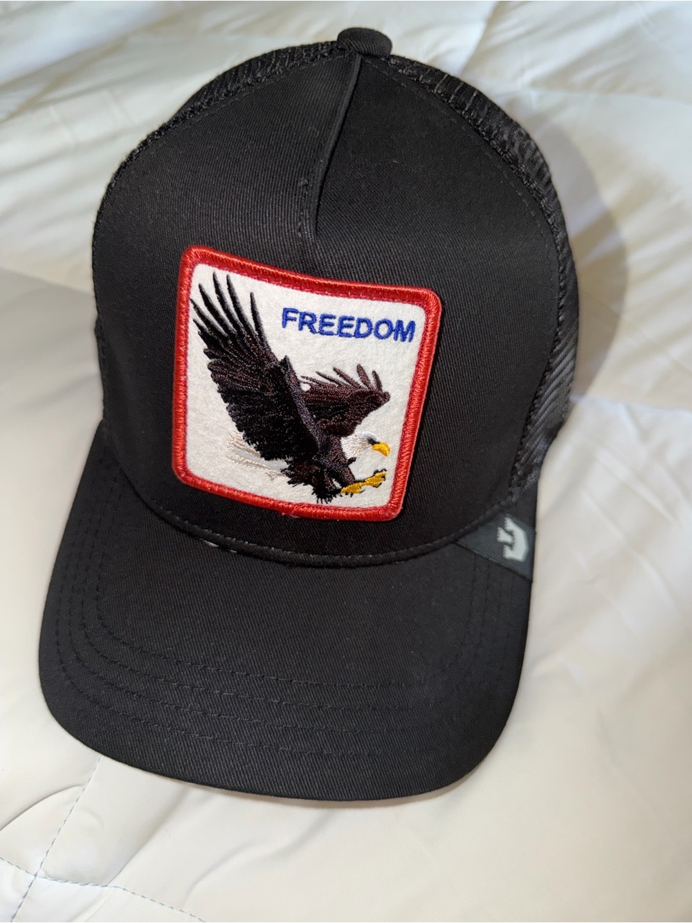 Goorin Bros Black Trucker Cap with Eagle 'FREEDOM' Patch